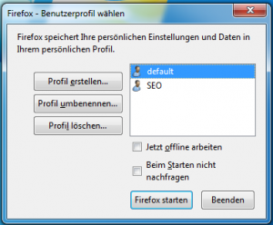 Mit dem Firefox Profile Manager kann man verschiedene Profile auswählen und erstellen